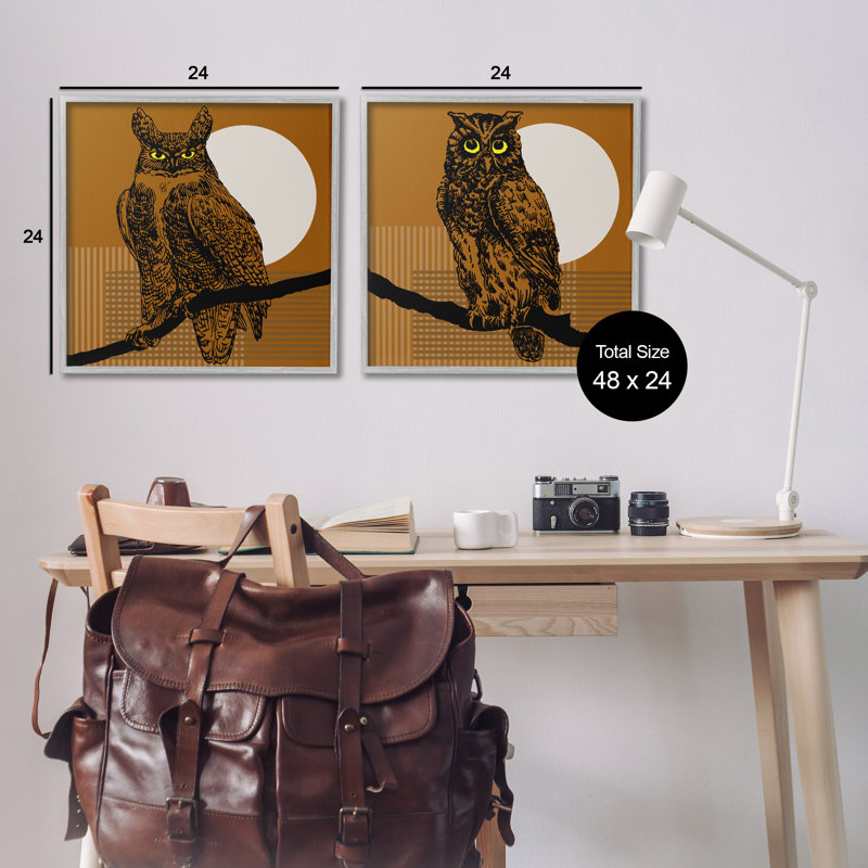 «Full Moon Owls on Branch», ensemble de 2 giclées par Regina Moore, Estampe numérique Farmhouse, H 24 po x l 24 po