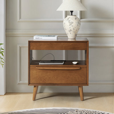 Nawaal 2 - Drawer Nightstand with Integrated Charging Station and Pull-Out Tray