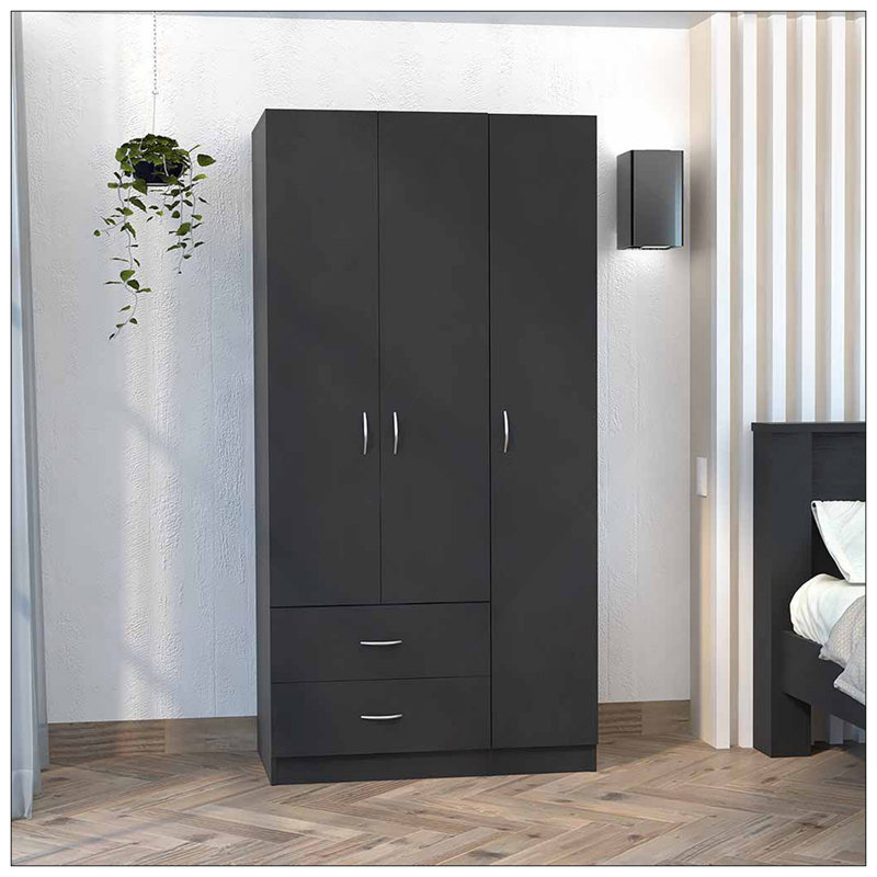 Armoire trois portes Clark, noir, Noir