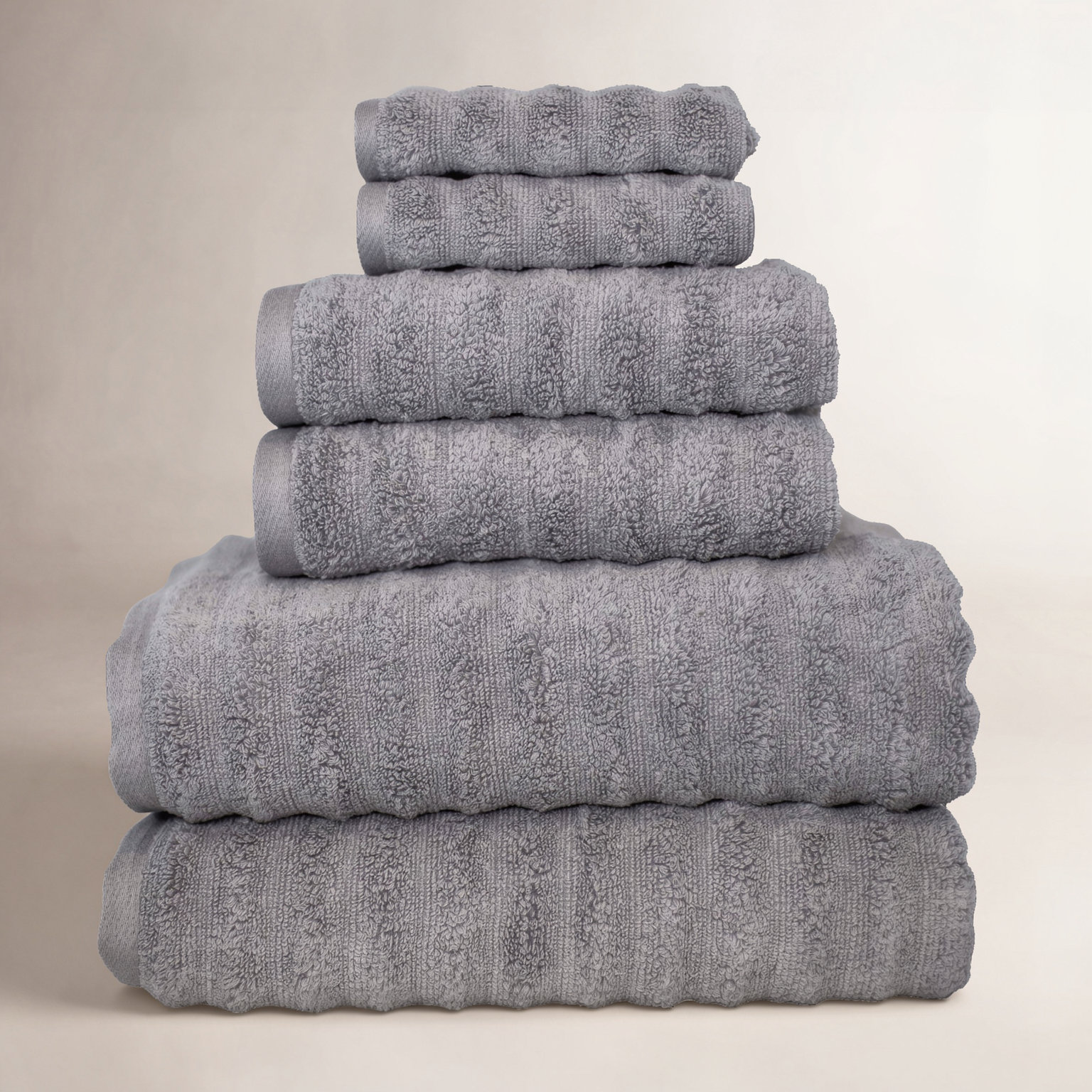 Spa 6-Piece Wavy Combed Cotton Towel Set, Gray