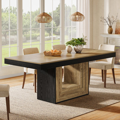 63" Dining Table, Rectangle Kitchen Table, Natural & Black
