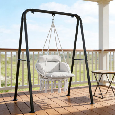 Balancelle suspendue pour une détente confortable, coton 320 g / m², balançoire sécuritaire en acier, décor à franges, charge de 265 lb, placement intérieur / extérieur, chaise avec rembourrage doux et mélange de coton, structure solide,