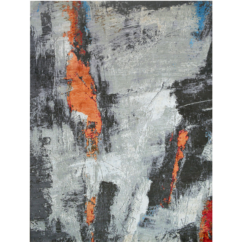 Handmade Silk and Wool Abstract Area Rug, Rectangle 8' x 10'