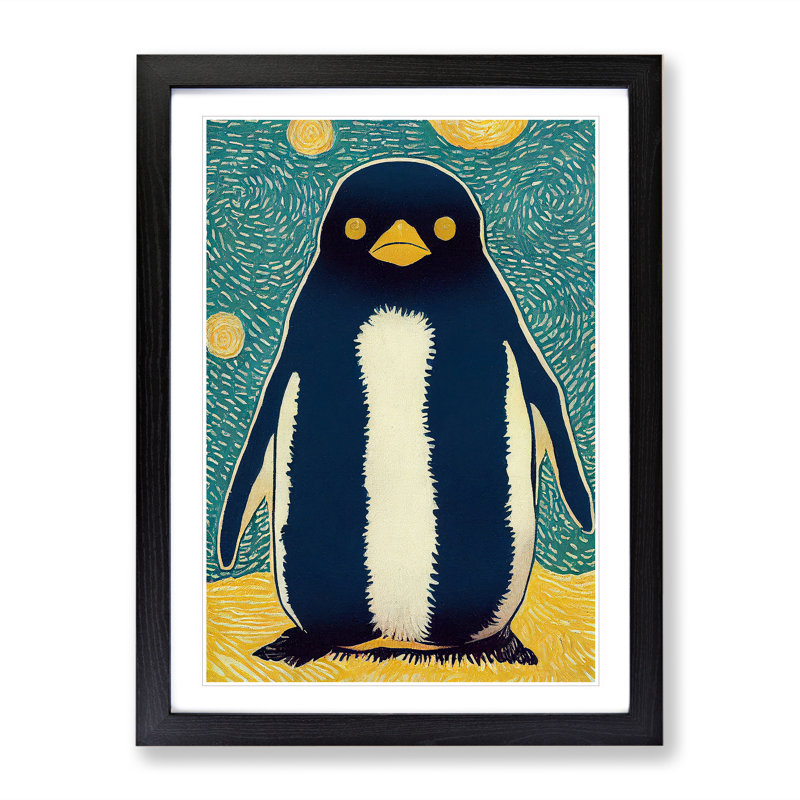 Penguin - Print, Black Picture Frame, White, 34cm H x 25cm W