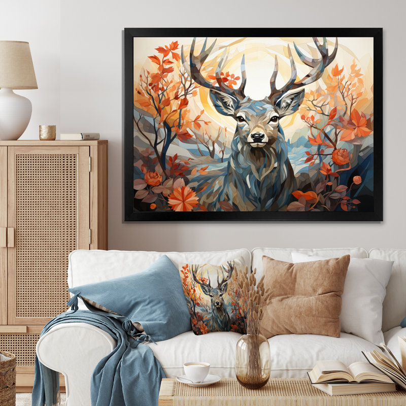 Cerf gracieux fauve géométrique II - impression, H 30 po x l 40 po x P 1,5 po, Cadre photo noir