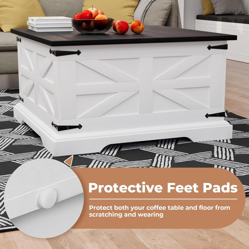 Black and White Square MDF Wood Lift-Top Coffee Table with Storage