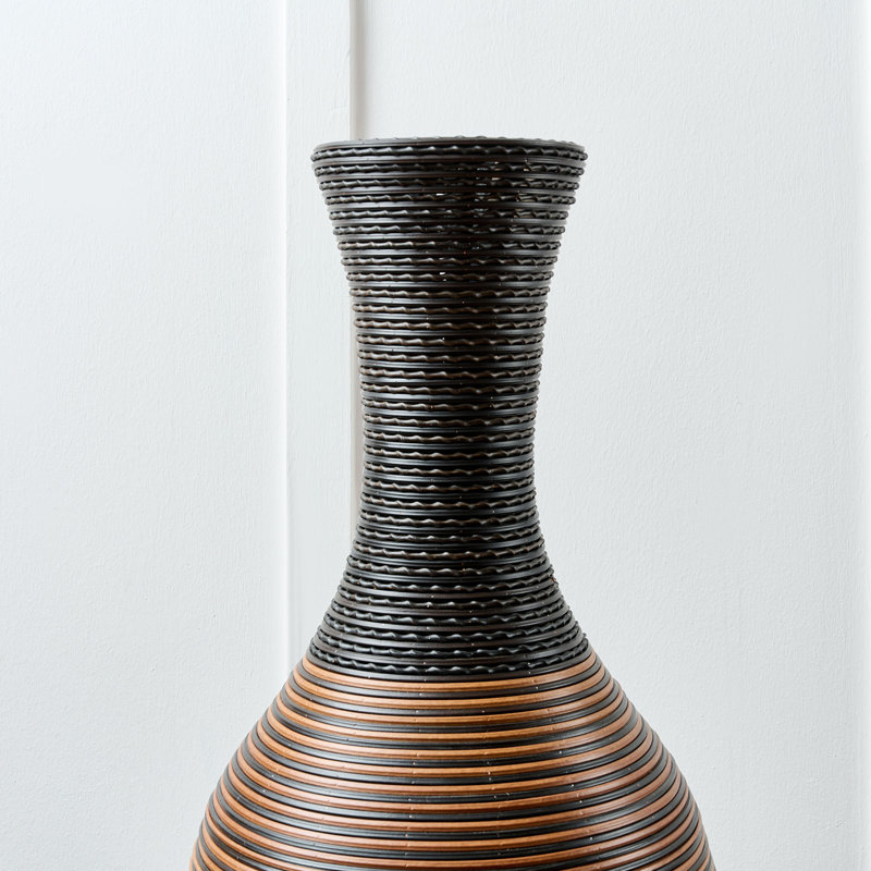  Vase de plancher Aaban 51 po, rotin en PVC tissé à la main, deux tons brun et noir, grand vase décoratif