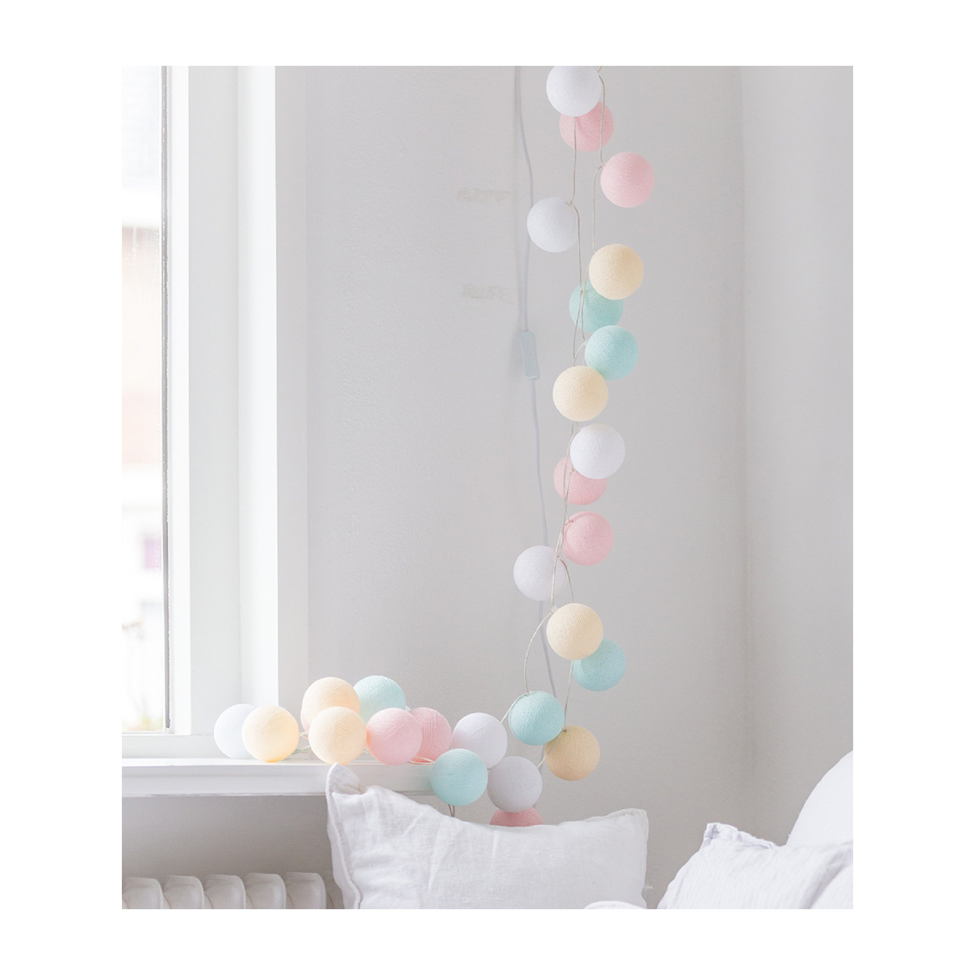 149'' Globe String Lights, White/Pink/Yellow, 5" H x 149" L x 5" D, 20 Lights