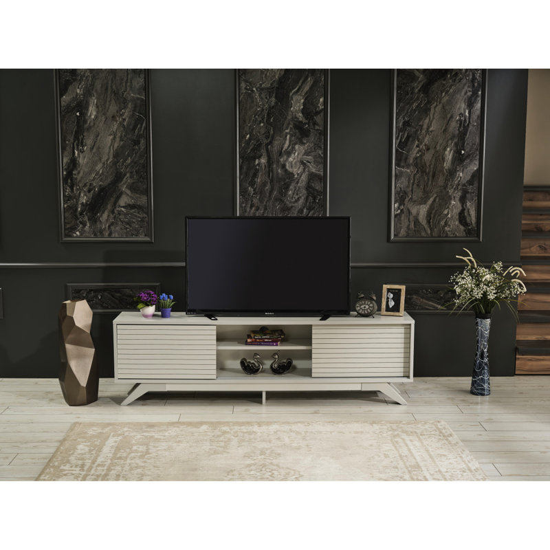 Meuble télé Store Mid Century Modern gris de 67 pouces avec 2 armoires à portes coulissantes