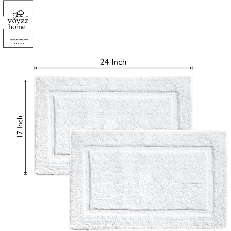 Set of 2 Solid White Bath Mats, 17*24, White