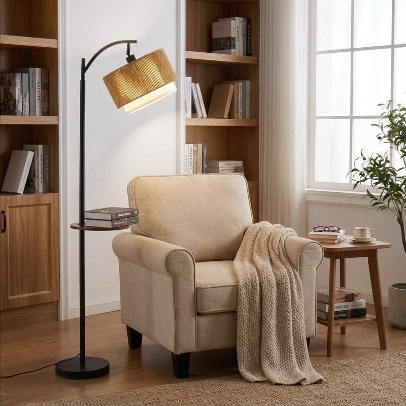 63.2'' Tray Table Floor Lamp, Rustic Brown