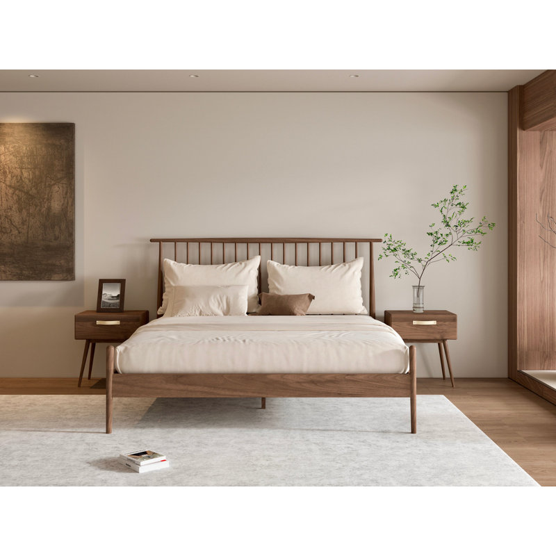 Lit Johppah Midcentury - Noyer noir massif, Très grand