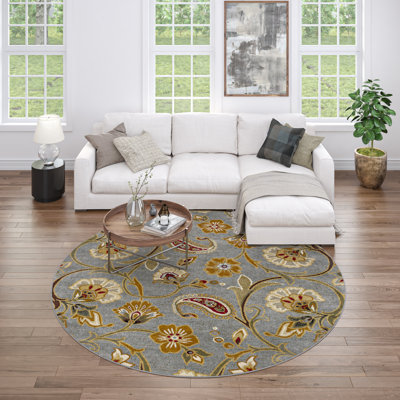 Tapis gris à motif floral Chichaoua
