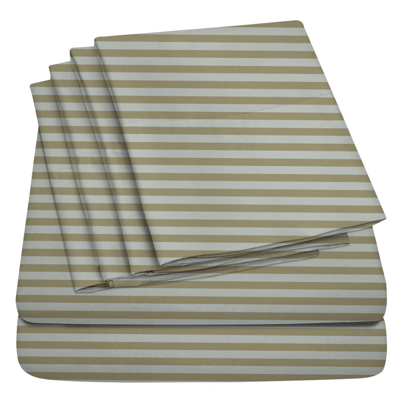 6Piece Microfiber Bed Sheets  Soft, WrinkleFree, Deep Pocket Fit, Sand Striped, Queen Sheet Set with 4 Pillowcases