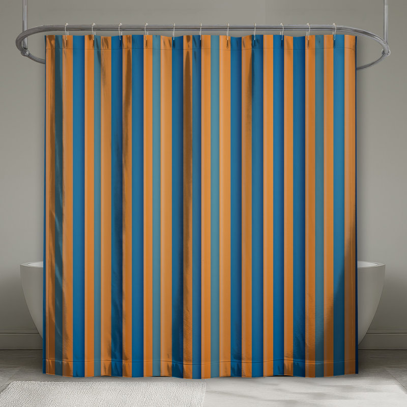 Rideaux de douche orange à rayures bleues très longs, 70in W x 72in H