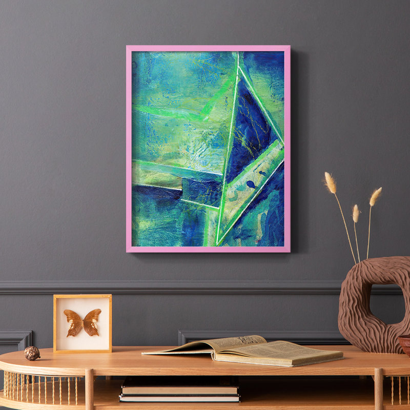 «Geometric in Cool II», reproduction encadrée - bois massif, Rose, H 10 po x l 8 po