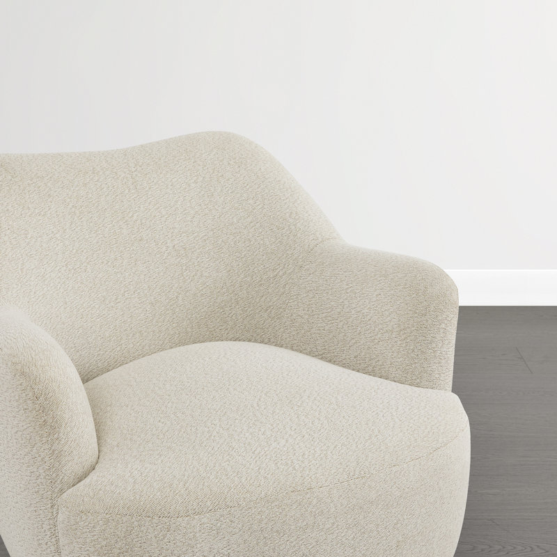 Fauteuil demi-tonneau pivotant moderne avec base en bois massif, Lin lin