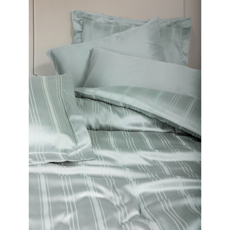 Mint Bamboo Double Quilt Cover Set (4 Pieces) | 60% Cotton Satin / 40% Bamboo | Duvet Cover: 78.7 x 86.6 in, Flat Sheet: 94.5 x 102.4 in, Pillowcases: 19.7 x 27.6 in | Reactive Printing, Machine Washable, Elegant Design