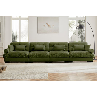 Canapé modulaire surdimensionné en velours avec repose-pieds mobile, canapé modulaire surdimensionné avec accoudoirs rembourrés, canapé convertible en forme de L vert olive