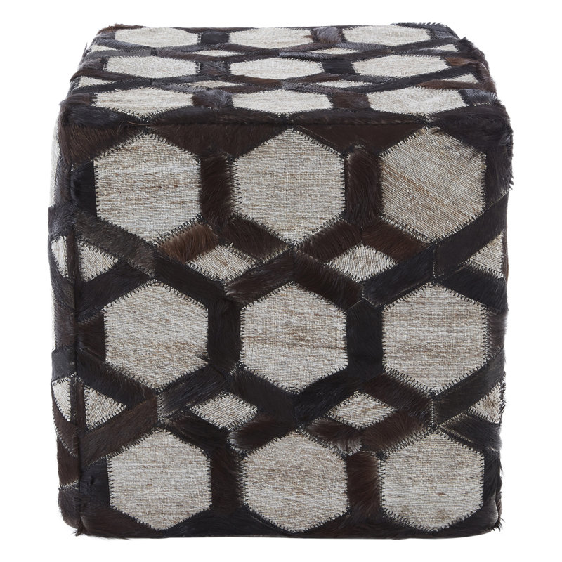 Anbritt 40cm Wide Genuine Leather Square Geometric Pouf Ottoman