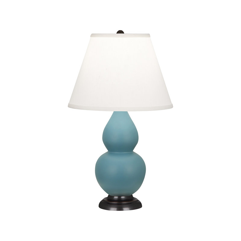 Small Double Gourd Table Lamp, Deep Patina Bronze, Matte Steel Blue