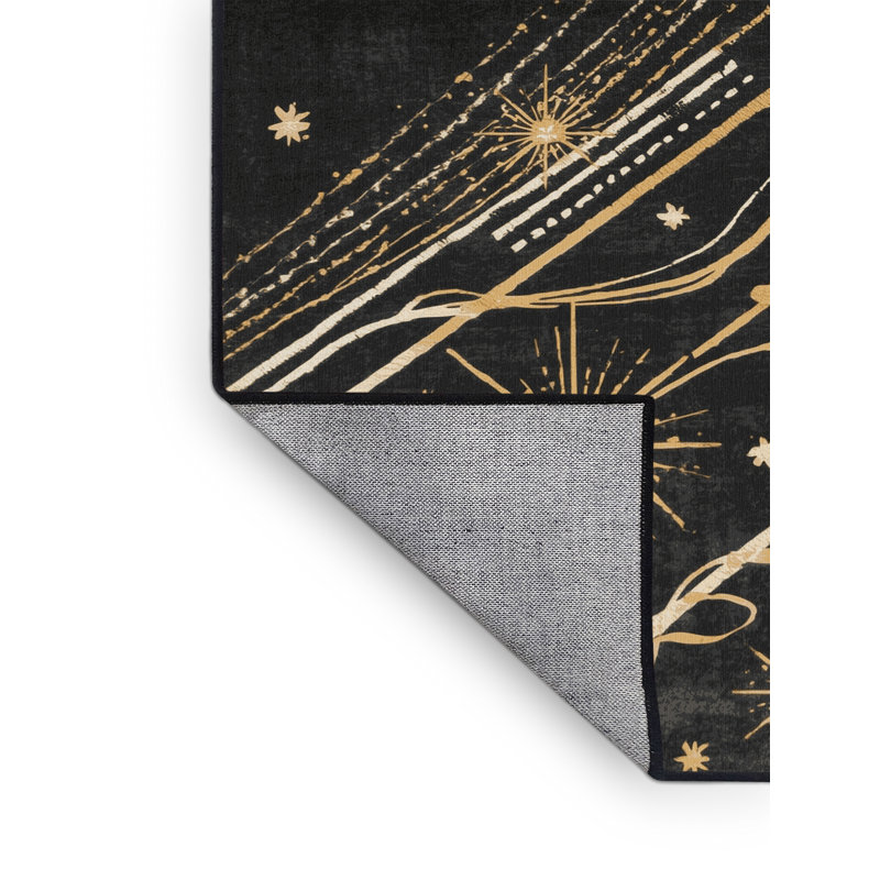Machine Washable Palvinder Posh & Luxe Starburst Rug in Brown – Black Binding, 4 x 6