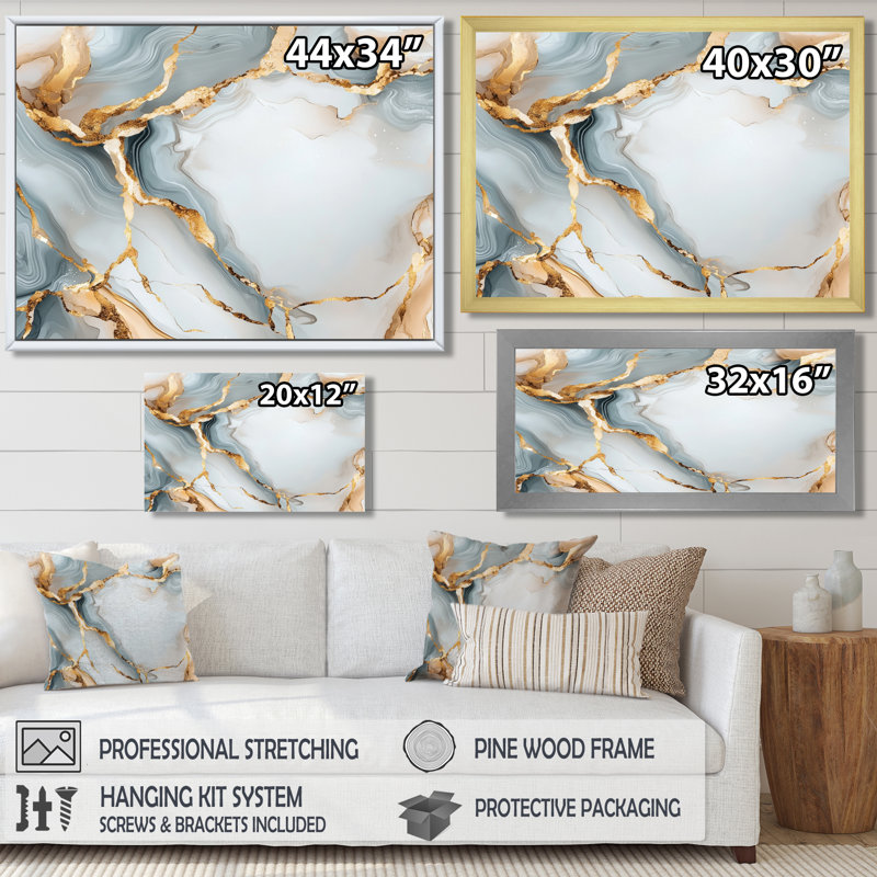 Fractured Marble Time I - Art mural abstrait en marbre, Argent argent, H 34 po x l 44 po