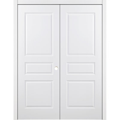 Double porte intérieure traditionnelle stratifiée 3 panneaux pré-suspendu blanc