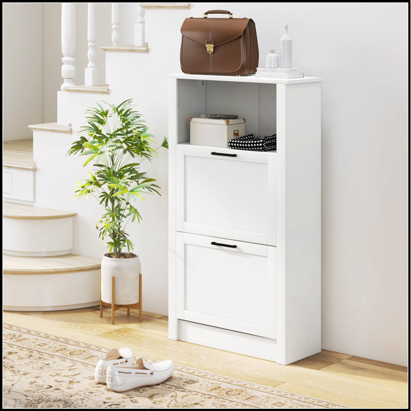 Armoire de rangement pour chaussures spacieuse avec compartiment ouvert et 2 tiroirs rabattables pour les entrées organisées