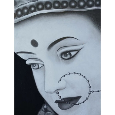 Maa Durga Charcoal Drawing on Paper – 16.5"x11.7" Indian Divine Feminine Art by Krutik Jangir