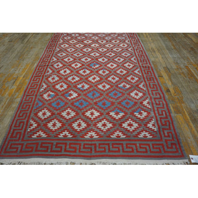 Small Antique Rustic Tribal Geometric Indian Cotton Dhurrie Flatwoven Rug