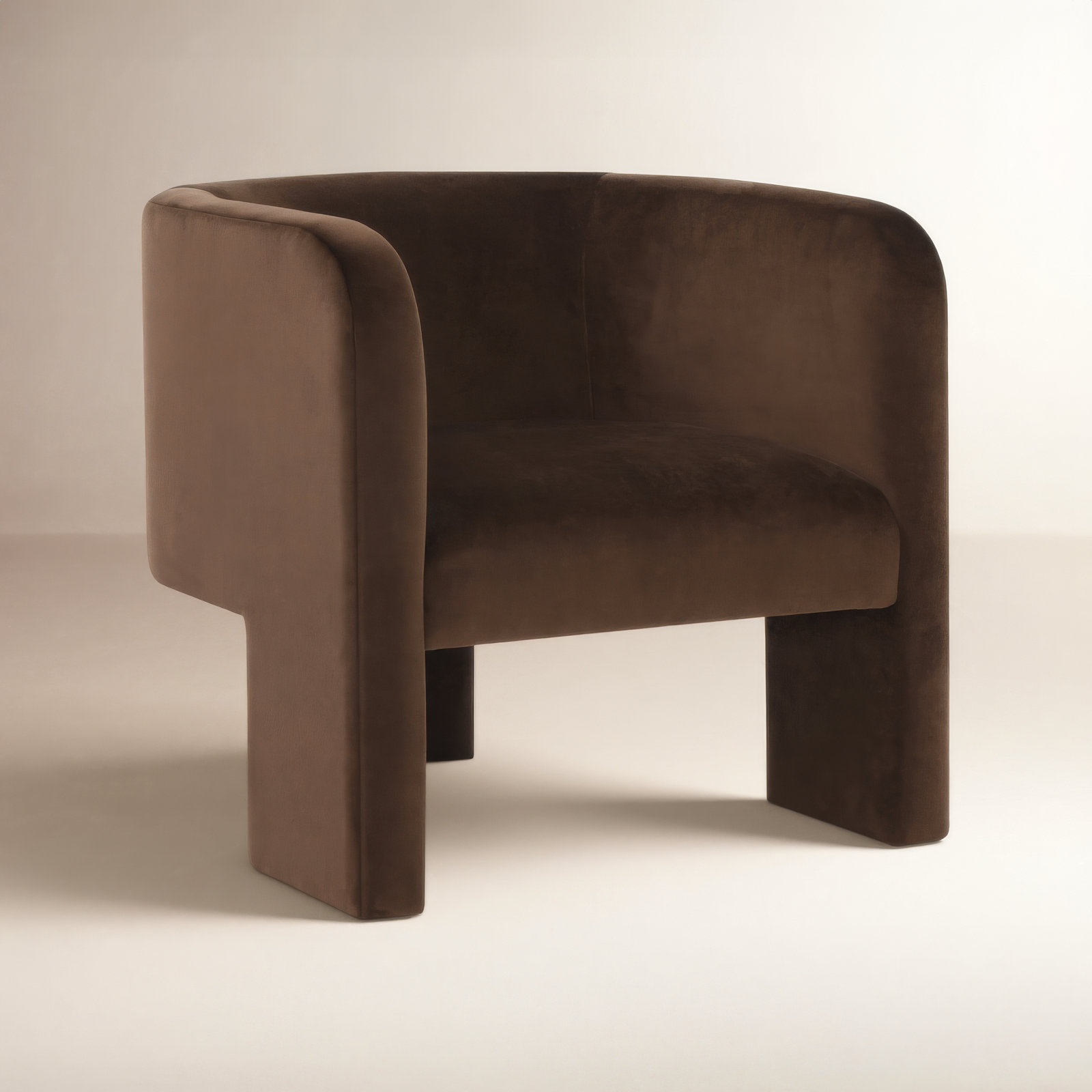 Ellum Linen Barrel Chair, Dark Brown Velvet