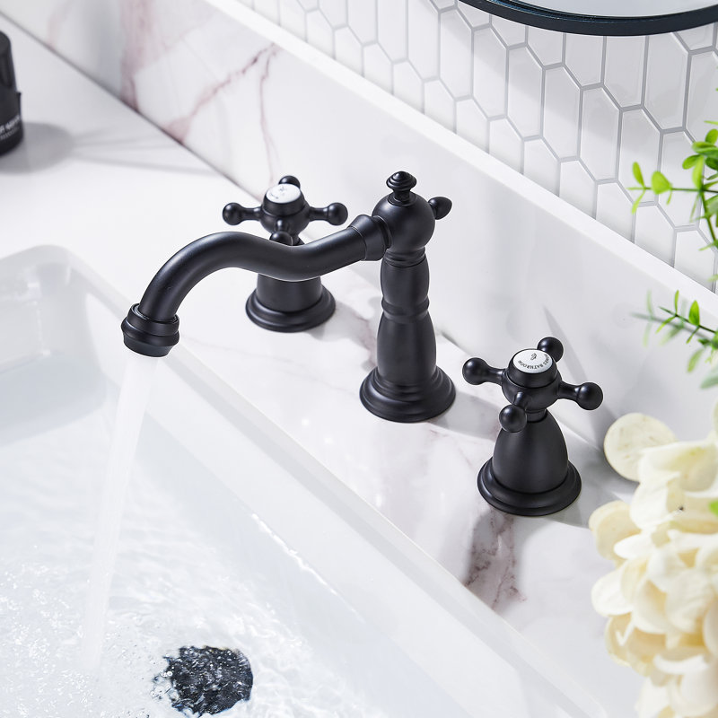 Widespread Faucet 2-handle Bathroom Faucet with Drain Assembly, Black