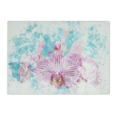Tempered Glass Lilac & Pink Orchids Chopping Board