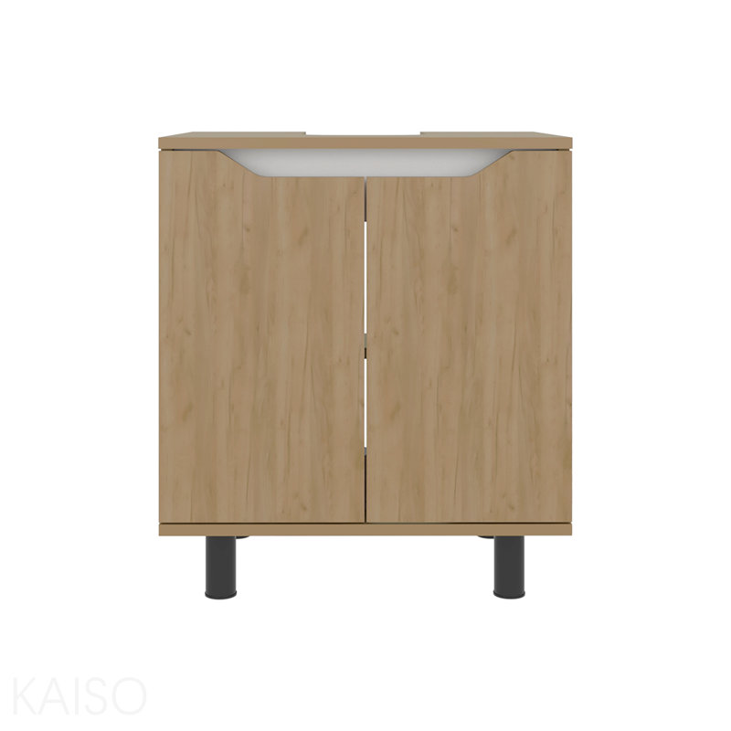 Armoire sous le lavabo avec deux portes et tablettes de rangement intérieures Marlo, arrière ajouré, 22 po de largeur, rangement pour salle de bain moderne, chêne naturel