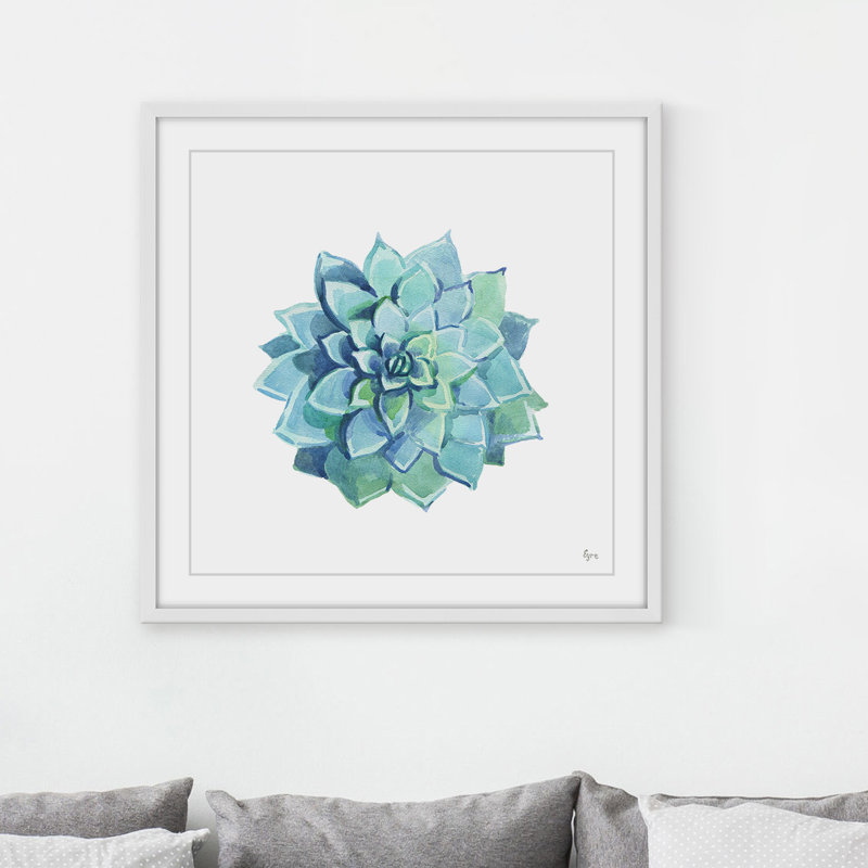 « echeveria blue star », reproduction de peinture à l’aquarelle encadrée, H 18 po x l 18 po x P 1,5 po