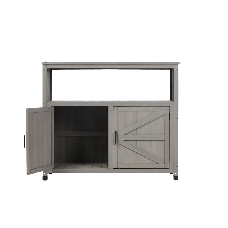 Wooden Patio Bar Table Set With Storage Cabinet