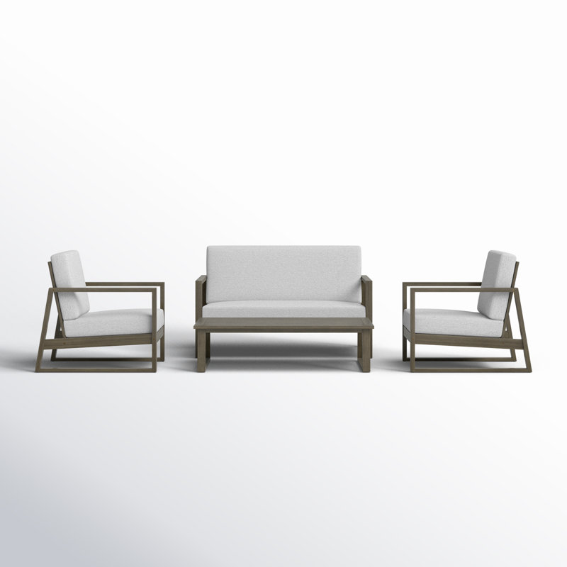 Ryter Acacia 4 - Person Patio Conversation Set with Cushions, Gray Frame / Light Gray Cushion