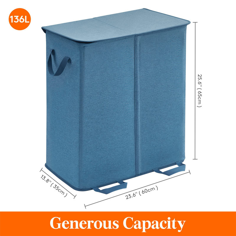 Laundry Hamper with Handles, Blue, 65cm H x 60cm W x 35cm D