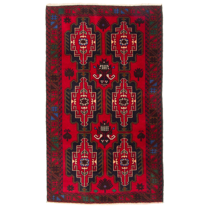 Tapis rouge Teimani 2 pi 9 po x 4 pi 10 po