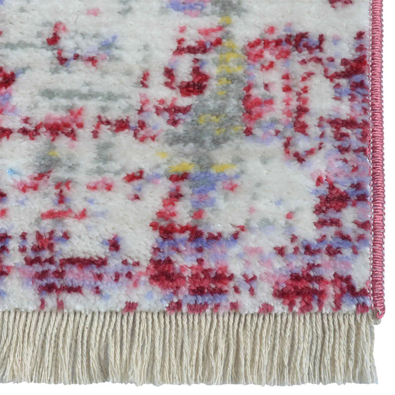 Tapis beige en polyester tissé à la machine tissé à la machine - couleur rose | Conception orientale