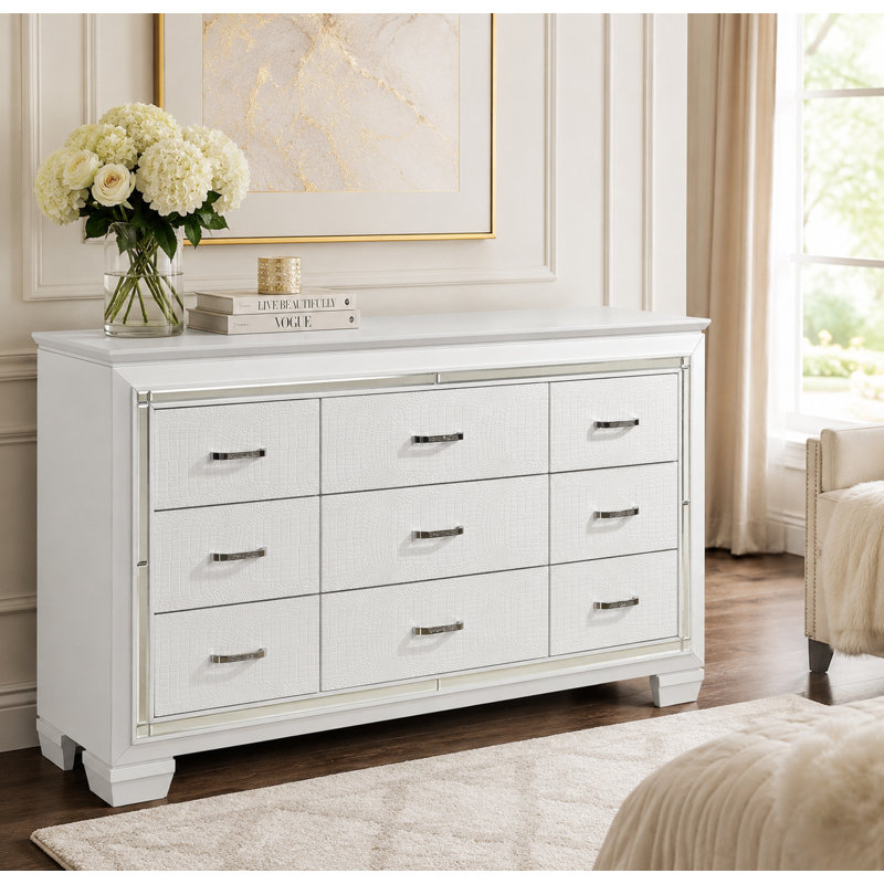 Eudora 64'' W 9-Drawer Dresser, White