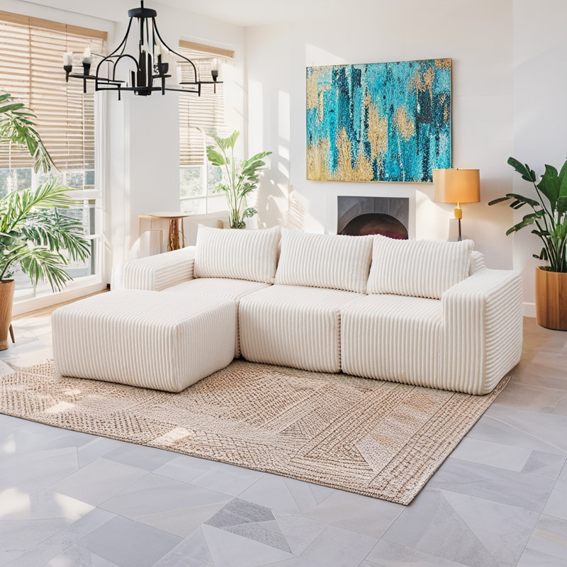 Boneless Creamy Modular Suede Sofa: Space-Saving Chic
