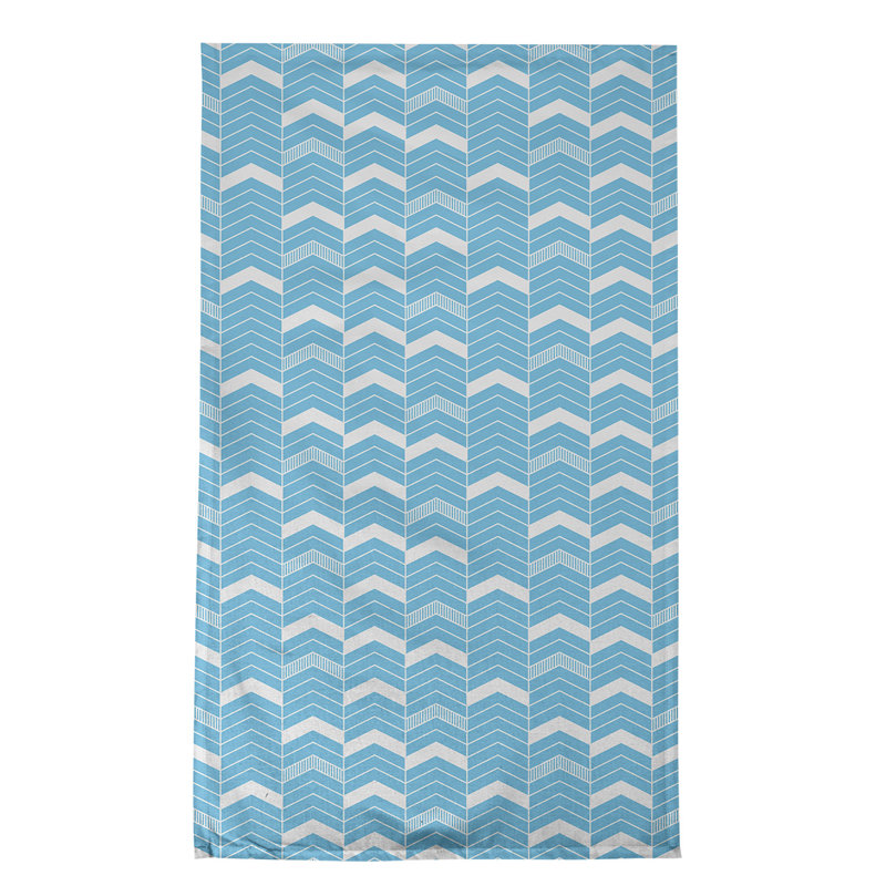 Serviette à thé à chevrons Stephenie, Bleu lierre / blanc, Sergé de coton