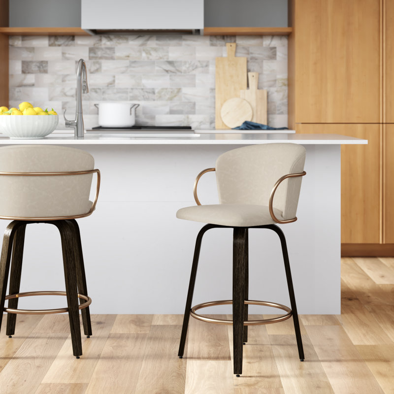 Benedic Swivel Upholstered Faux Leather Counter Stool, Ivory