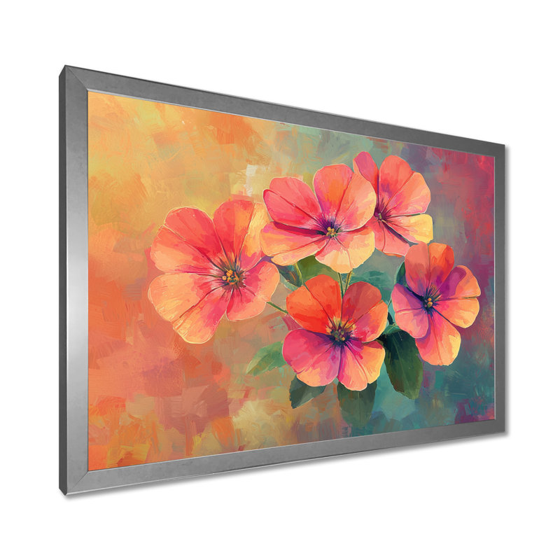 «Neon Geranium Fields Pop Art I - Geraniums», reproduction d'art sur toile encadrée, H 34 po x l 44 po, Cadre simple