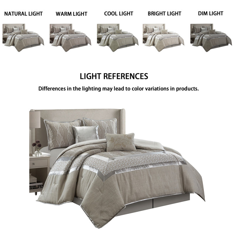 Aurora Gray/Brown Microfiber Reversible Glam 6 Piece Comforter Set, Cal. King Comforter + 6 Additional Pieces