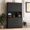 Armoire autoportante 74 po avec 6 portes, 3 tablettes, 2 tiroirs, prises de courant, ports, noir
