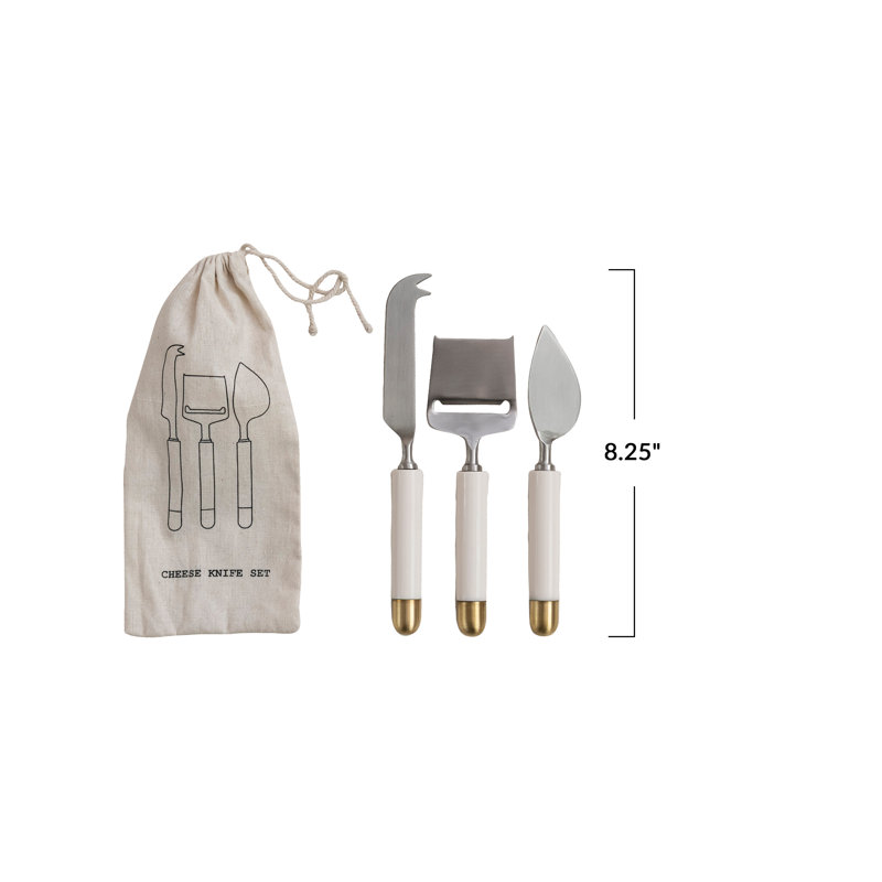 3‑Piece Stainless Steel Cheese Knife Set with Resin and Brass Handles