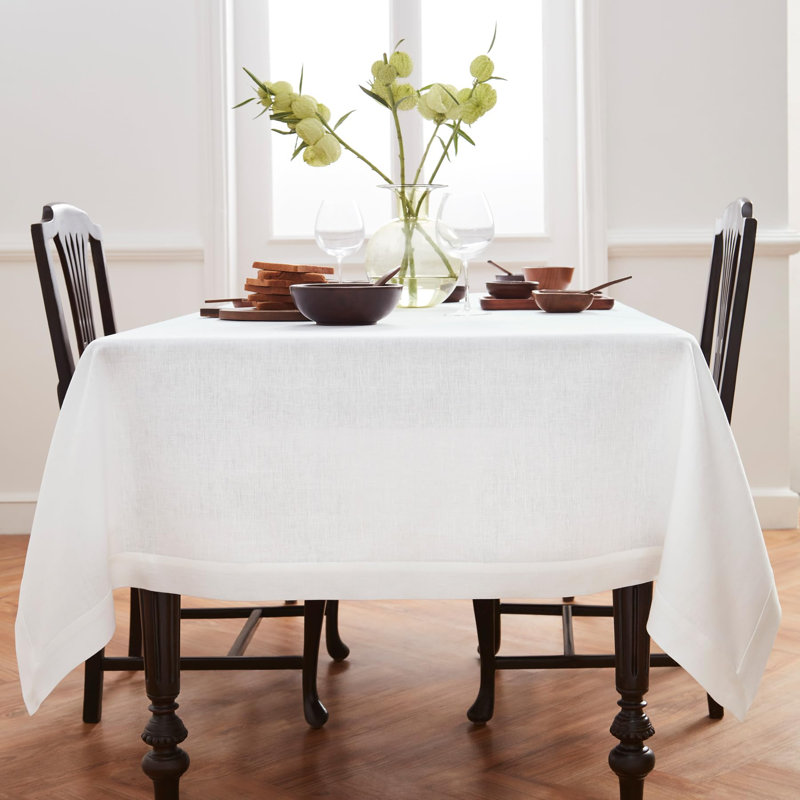 Diana - 100% Pure Linen Tablecloth, White, 132" L x 60" W, Solid Color